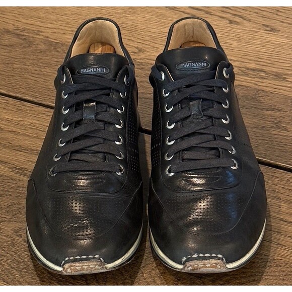 Magnanni Pueblo Black Leather Sneakers Men’s Size 10 Lace Up Tan Lining Dots main image 5